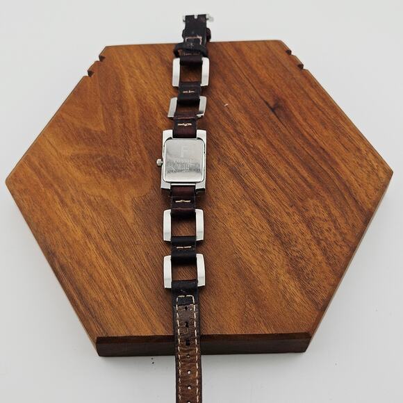 Fossil Women's Silver Rectangle Dial Watch Brown Woven Leather Link Band ES1117 - Picture 5 of 6